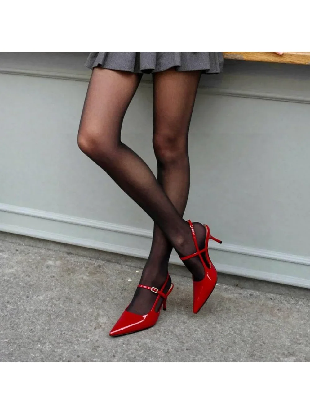 DREAM PAIRS Women's Red Kitten Slingback Pointed Closed Toe Heels Shoes